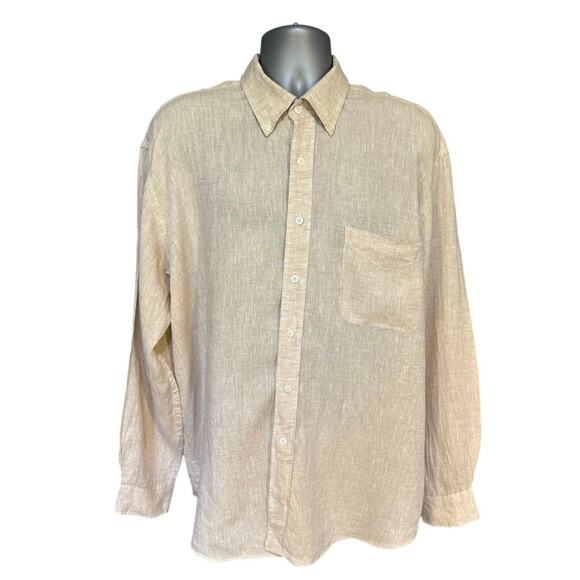 Alan Flusser Khaki Linen Long Sleeve Button Down Size XL - Picture 1 of 7